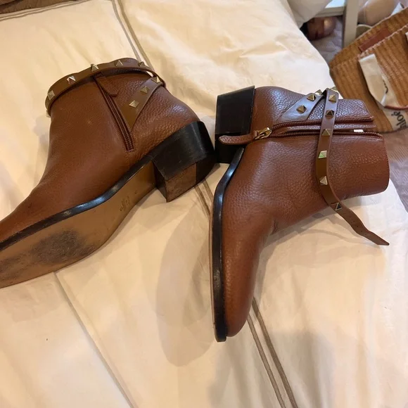 Valentino Brown Ankle Boots with Studded Strap - Picture 6 of 10